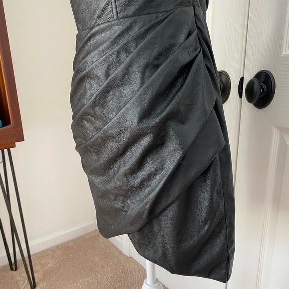 Pinko- Black Faux Leather Large Bow Mini Dress - Picture 8 of 8